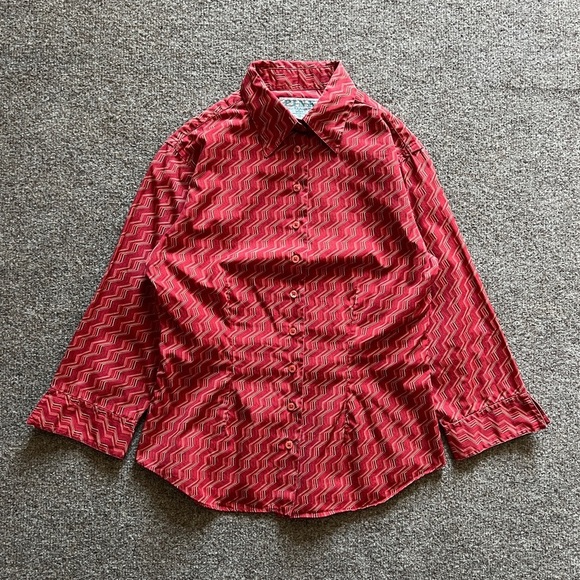 Thomas Pink Tops - Vintage Thomas Pink Retro Geometric Zig Zag Button Up Shirt 3/4 Sleeves Womens 6